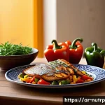 Home 17 고단백 저지방 식단에서 섭취하는 고기 종류 - A vibrant Middle Eastern kitchen scene featuring a traditional wooden table set with healthy, low-fa...