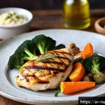 Home 19 고단백 저지방 식단을 위한 간편 레시피 - A vibrant and appetizing grilled chicken breast dish served on a traditional Middle Eastern ceramic ...