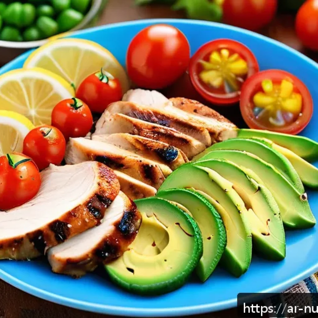 고단백 저지방 식단의 식사 준비 방법 - A vibrant and appetizing quinoa salad bowl featuring grilled chicken breast slices, creamy mashed av...